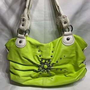 Awesome Bright Neon Lime Green Oversized Purse Ruched Fair Condition Significant